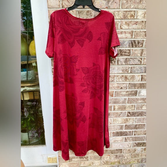 Red Burgundy Floral LulaRoe Casual XL Shift Midi/Maxi Dress - Picture 6 of 7